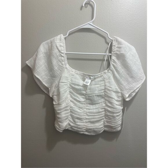 Kirious Medium Cropped White Scrunch Top NEW - Picture 1 of 4